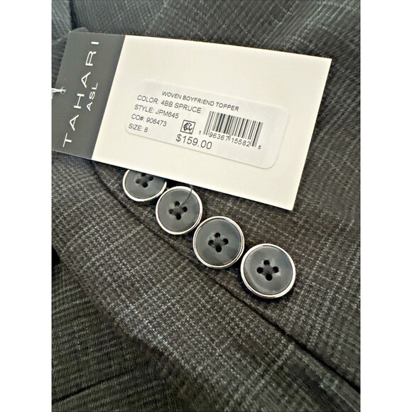 Tahari ASL Women's Peak-Lapel Woven Boyfriend Topper Blazer Jacket Dark Green 8 - Picture 6 of 11